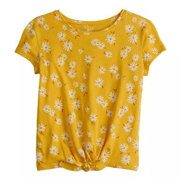 Front Bowknot Toddler Girls Yellow Floral Daisy Tee - Picture 2 of 4